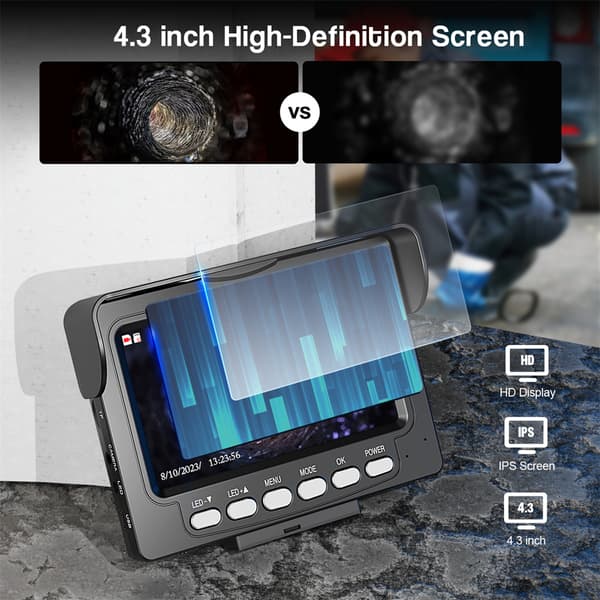 Avloppsrörsinspektionskamera, 4,3" Monitor, HD 1200TVL,Med DVR 22mm, 50 m