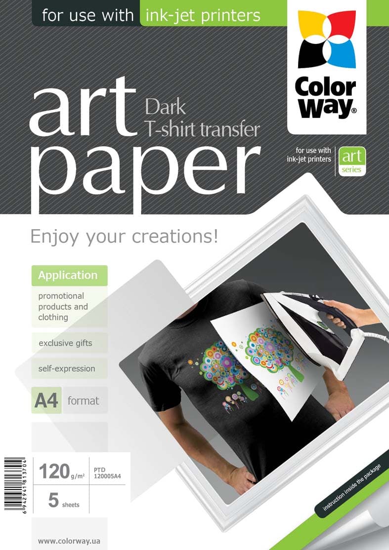 ColorWay ART T-shirt transfer (mörkt) fotopapper, 5 ark, A4, 120 g/m²