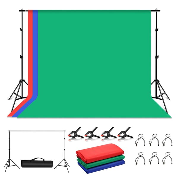 PULUZ Studio taustakangas telineellä 2x3m - Punainen / Sininen / Vihreä