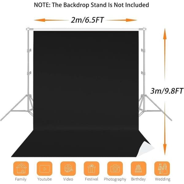 Bakgrundsduk - Vevelux - 2 x 3 M - 100% Polyester - Svart/Vit - Anti-veck Clips