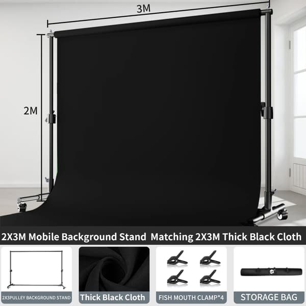 Fotografi Bakgrundsställ, 2x3M Storlek, Flera Färgalternativ,2x3M svart tyg