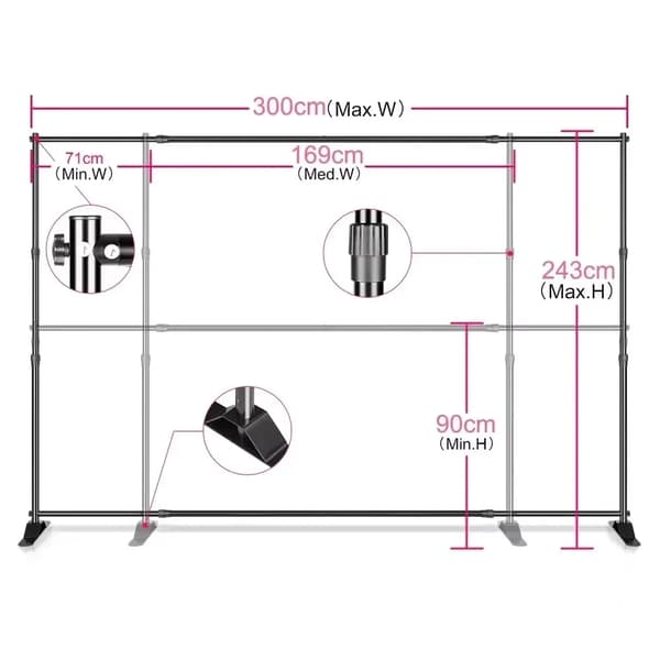 Backdrop Support System, Justerbar Tværstang, Bærbar Transporttaske,Dobbeltlag 2.4x3M