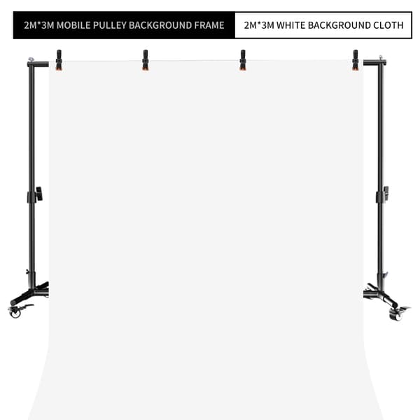 Fotostudio Hjul, Flyttbara Bakgrunder, Justerbar Höjd,2x3M Vit