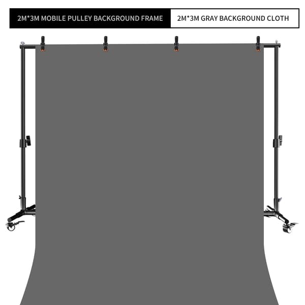 Fotostudio Hjul, Flyttbara Bakgrunder, Justerbar Höjd,2x3M Grå