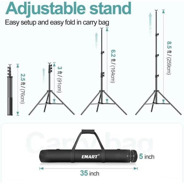 Bakgrundsstödssystem - EMART - Justerbar 2,6m x 3m - 10 kg - 6 Klämmor - Transportväska