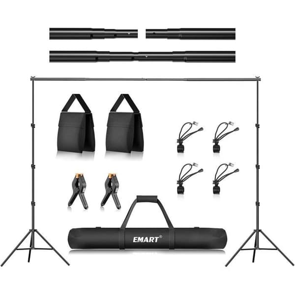 Bakgrundsstödssystem - EMART - Justerbar 2,6m x 3m - 10 kg - 6 Klämmor - Transportväska