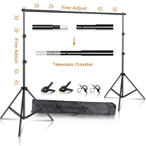Backdrop Stand Support, Justerbar Tværstang, Sandposer Inkluderet,2,6Mx3M, Ny Fleksibel