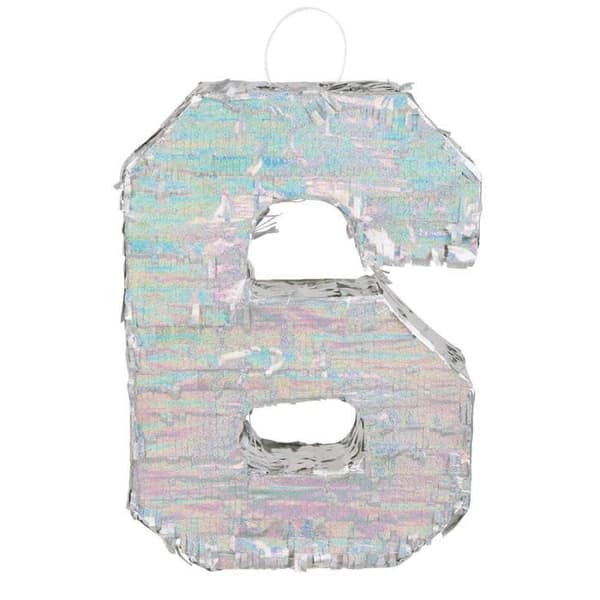 Pinata - Ej specificerad - Siffra 6 - Iriserande silver - 40 x 28 x 8 cm - Tom för leksaker