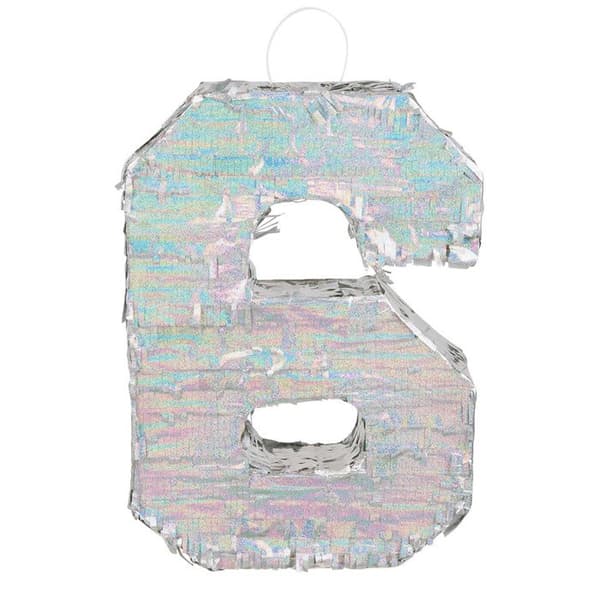 Pinata - Ej specificerad - Siffra 6 - Iriserande silver - 40 x 28 x 8 cm - Tom för leksaker