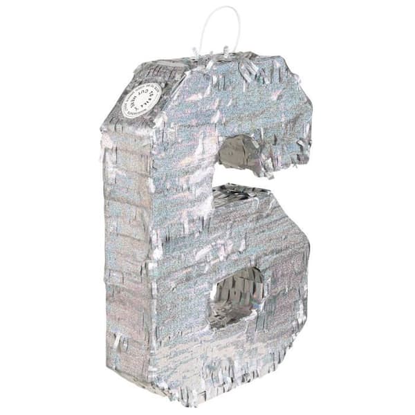Pinata - Ej specificerad - Siffra 6 - Iriserande silver - 40 x 28 x 8 cm - Tom för leksaker