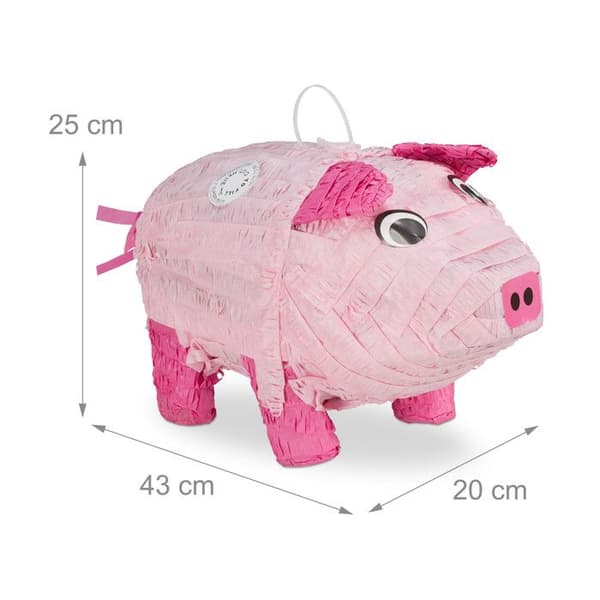 Relaxdays Piñata Gris, att hänga, för barn, födelsedag, att fylla, papper, rosa