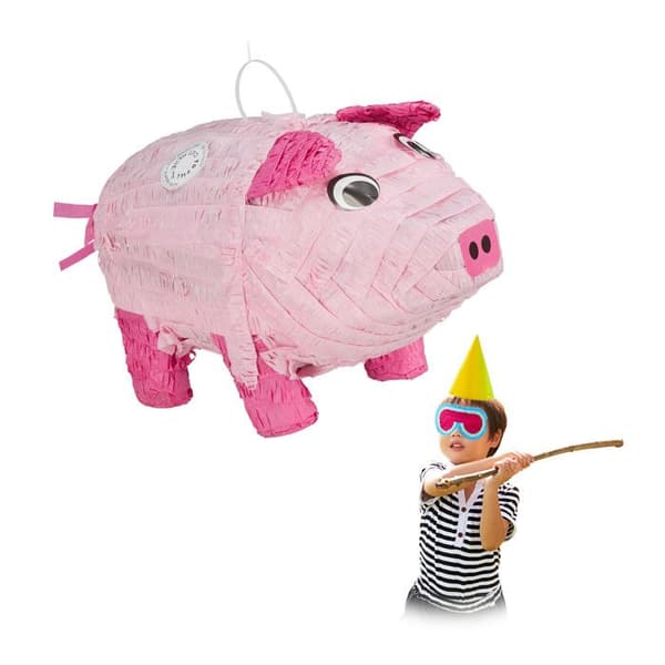 Relaxdays Piñata Gris, att hänga, för barn, födelsedag, att fylla, papper, rosa