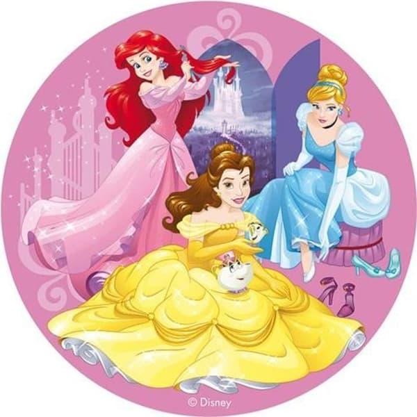 Tortablett i ätbart papper - Disney - Prinsessor - 20 cm - Rosa - Tårtdekoration