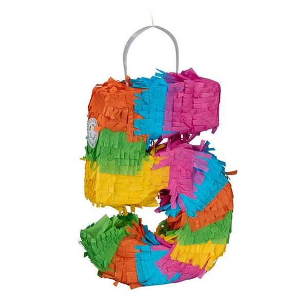 Relaxdays Piñata siffra 5, regnbåge, födelsedag, HxLxP: 20,5 x 15 x 4,5 cm, för barn, att fylla, flerfärgad