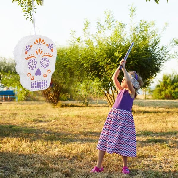 Relaxdays Pinata hängande skalle för barn Fyll i födelsedagsfestdekorationer, vit