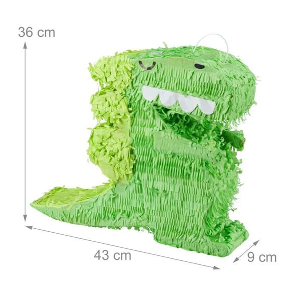 Relaxdays Pinata dinosaurie, att hänga upp, för barn, födelsedag, att fylla, dekoration, grön