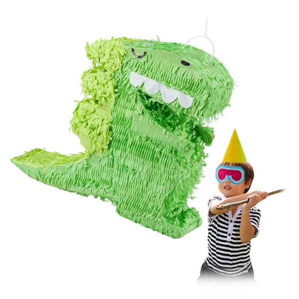 Relaxdays Pinata dinosaurie, att hänga upp, för barn, födelsedag, att fylla, dekoration, grön
