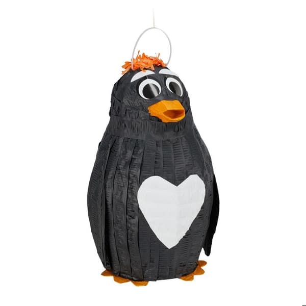 Relaxdays Piñata pingvin, att hänga, barn & vuxna, födelsedag, att fylla, H x B x D 42 x 21 x 21 cm, svart