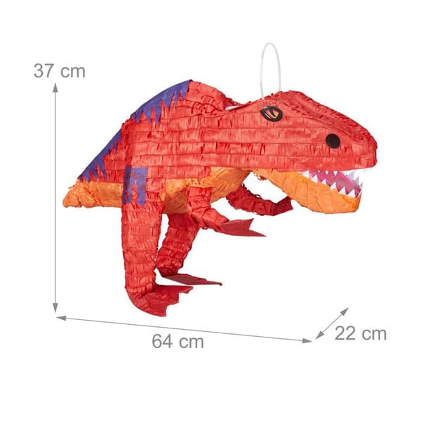 Relaxdays Pinata att hänga Dinosaurie T-Rex, För barn, att fylla, födelsedagslekar dekoration papper, röd