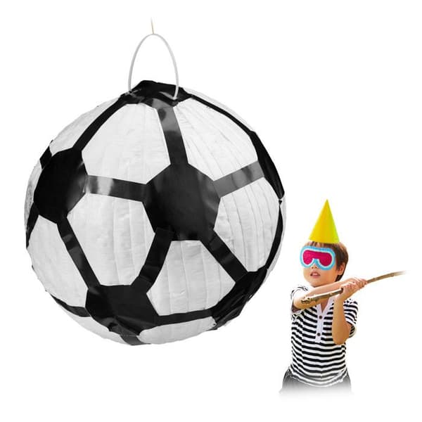 Relaxdays hängande pinata fotbollsboll, för barn, att fylla, födelsedagsdekoration, vit-svart