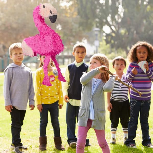 Relaxdays Flamingo hängande Pinata för barn att fylla i födelsedagsspel HxBxD: 80 x 40 x 14 cm, Rosa-Blekrosa