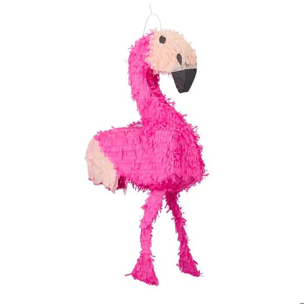 Relaxdays Flamingo hängande Pinata för barn att fylla i födelsedagsspel HxBxD: 80 x 40 x 14 cm, Rosa-Blekrosa