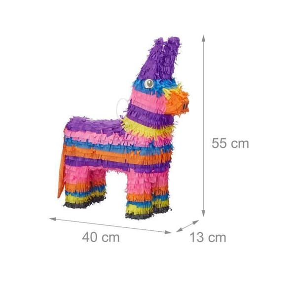 Relaxdays Pinata Donkey att hänga barn för att fylla födelsedagsdekoration regnbåge HxBxD: 55 x 40 x 13 cm, färgglad