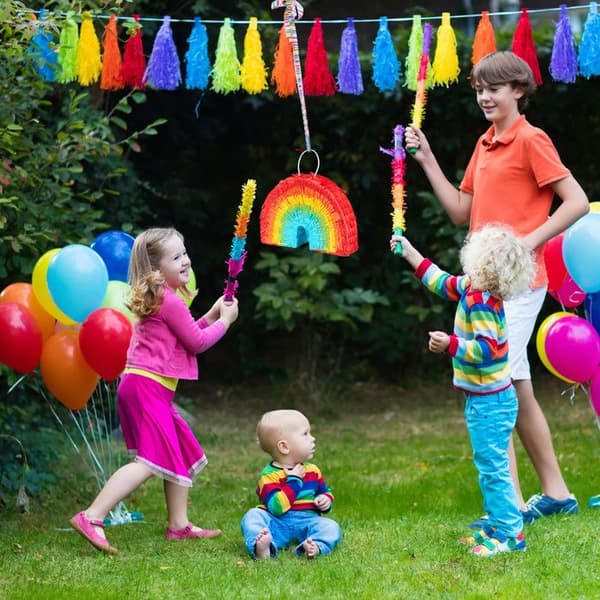 Relaxdays Mini pinata regnbåge, att fylla, födelsedag, fest, att hänga, HxLxP: 18 x 26 x 5,5 cm, multicolor