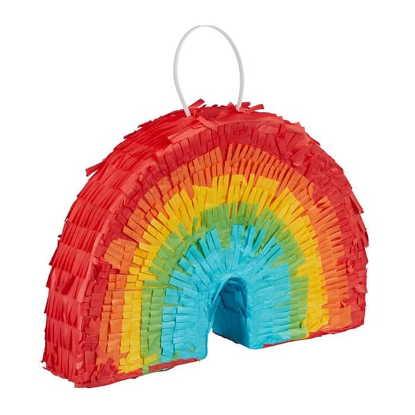Relaxdays Mini pinata regnbåge, att fylla, födelsedag, fest, att hänga, HxLxP: 18 x 26 x 5,5 cm, multicolor