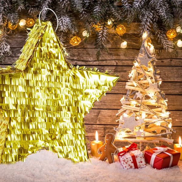 Relaxdays Pinata hängande stjärna för barn att fylla i dekoration för födelsedagsspel, guld
