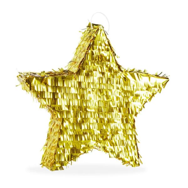 Relaxdays Pinata hängande stjärna för barn att fylla i dekoration för födelsedagsspel, guld