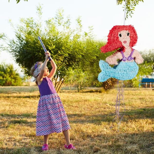 Relaxdays Mermaid Hängande Pinata för barn Fylla i födelsedagsfestdekorationer, färgglada