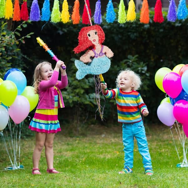 Relaxdays Mermaid Hängande Pinata för barn Fylla i födelsedagsfestdekorationer, färgglada