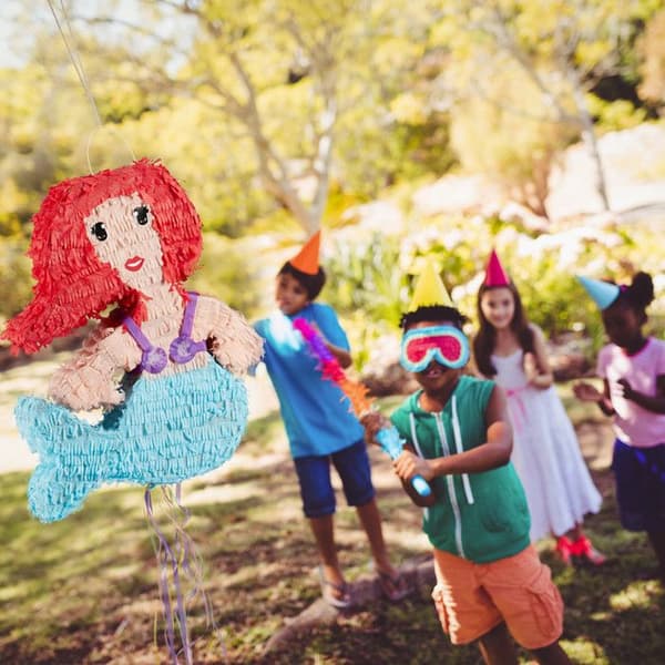 Relaxdays Mermaid Hängande Pinata för barn Fylla i födelsedagsfestdekorationer, färgglada