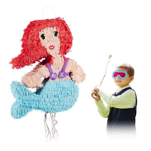 Relaxdays Mermaid Hängande Pinata för barn Fylla i födelsedagsfestdekorationer, färgglada