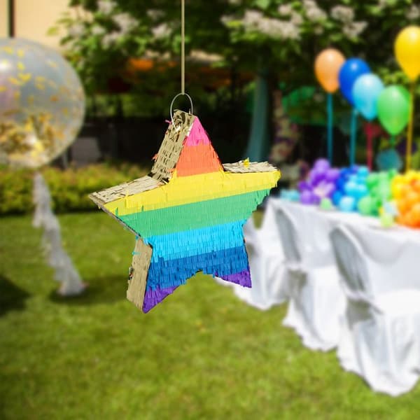 Relaxdays Piñata stjärna, att fylla, barn & vuxna, regnbåge, att hänga, för fester, flerfärgad-guldig