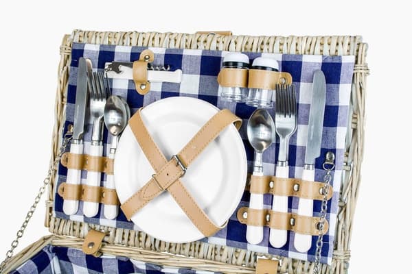 Picnickurv - 4 personer - 29 stk - 42x28x20 cm - blå