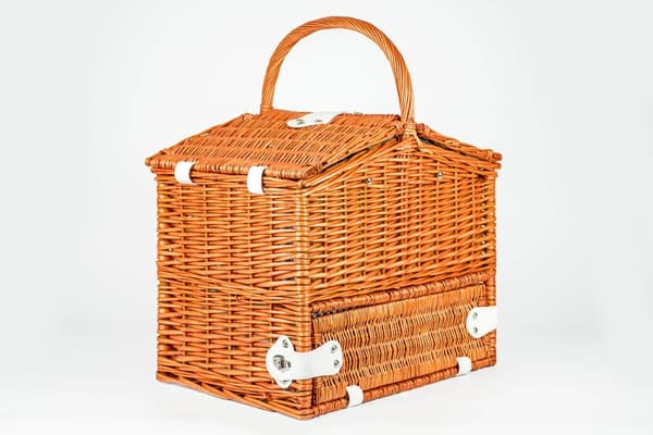 Flätad picknickkorg XL 4-personer + porslin & termopåse
