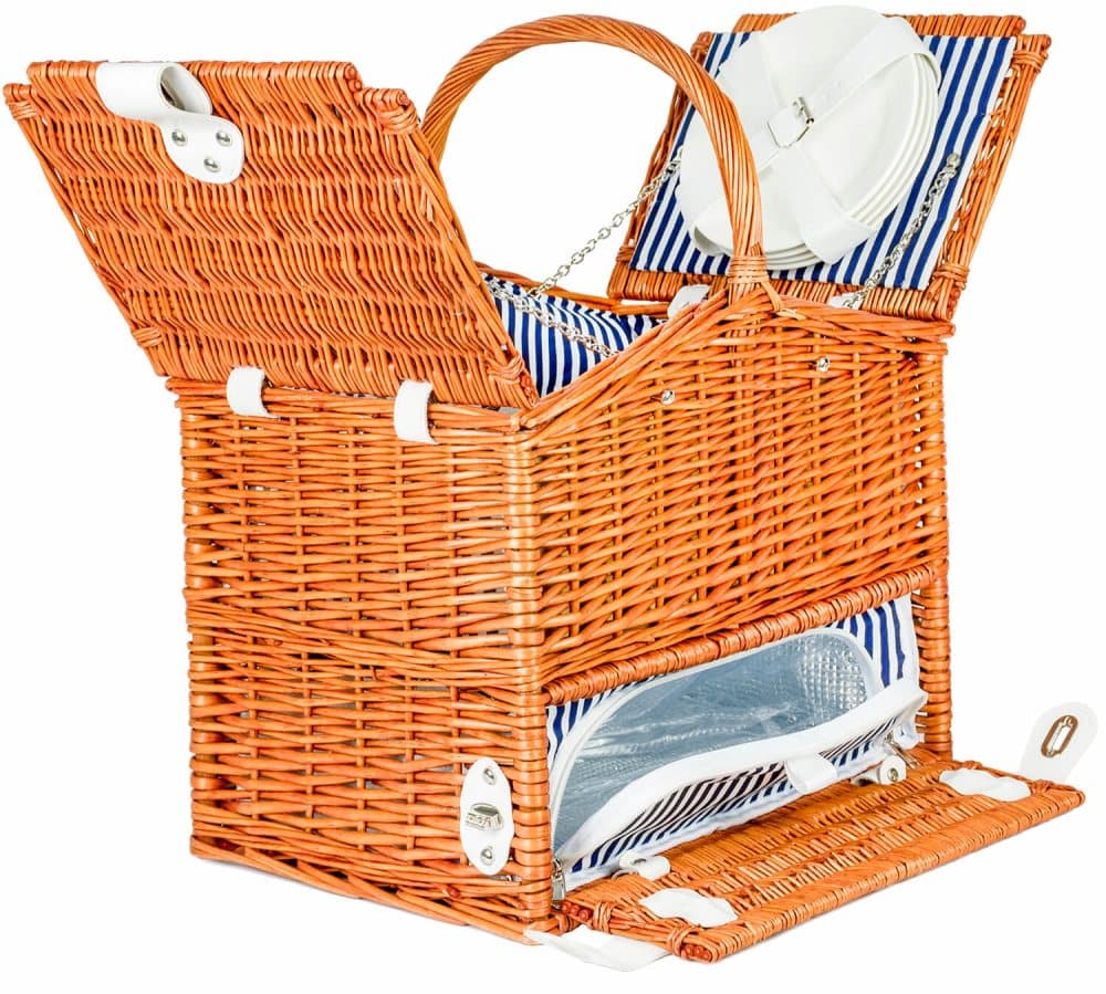 Flätad picknickkorg XL 4-personer + porslin & termopåse