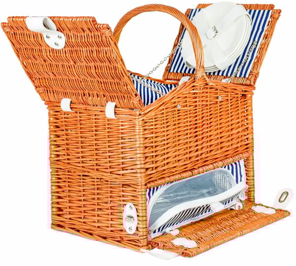 Flettet picnickurv XL 4 personer + service & termopose