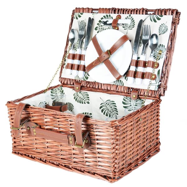 Picknickkorg - 4 personer - 22 stycken - flätad korg - 43x30x19cm