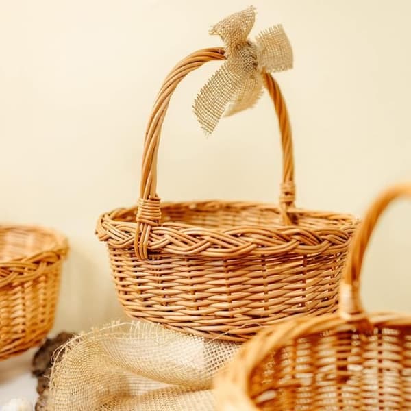 Flätad påskkorg - Creative Home - 30 x 27 x 24 cm - Handgjord - Naturlig - Brun