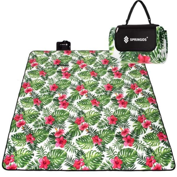 SPRINGOS® Picknickfilt - Grön - 200x200 cm - Vattentät - Vikbar - Bärbar