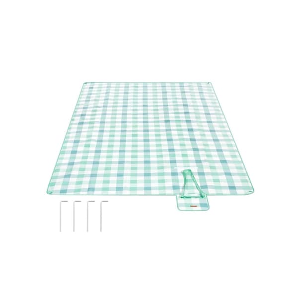 Rootz Picknickfilt - Utomhusmatta - Vattentät strandfilt - Sammetsyta - Skumstoppning - Aluminiumbeläggning - 300cm x 200cm - Grön-Vit