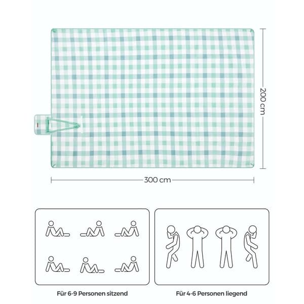 Rootz Picknickfilt - Utomhusmatta - Vattentät strandfilt - Sammetsyta - Skumstoppning - Aluminiumbeläggning - 300cm x 200cm - Grön-Vit