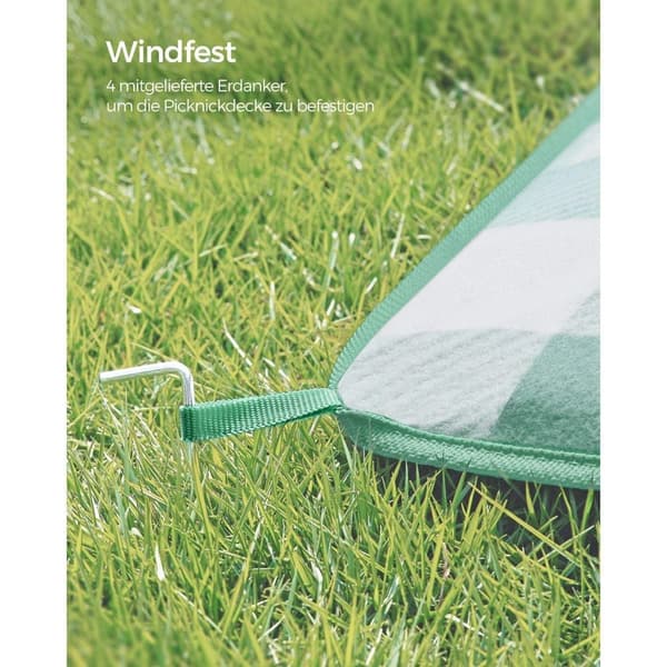 Rootz Picnic Tæppe - Udendørs måtte - Vandtæt strandtæppe - Fløjlsoverflade - Skumpolstring - Aluminiumsbelægning - 200 cm x 200 cm - Grøn-Hvid