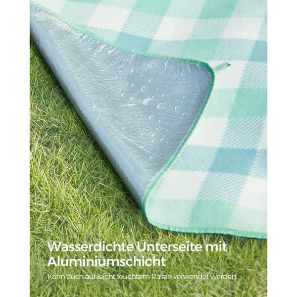 Rootz Picnic Tæppe - Udendørs måtte - Vandtæt strandtæppe - Fløjlsoverflade - Skumpolstring - Aluminiumsbelægning - 200 cm x 200 cm - Grøn-Hvid