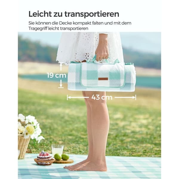 Rootz Picnic Tæppe - Udendørs måtte - Vandtæt strandtæppe - Fløjlsoverflade - Skumpolstring - Aluminiumsbelægning - 200 cm x 200 cm - Grøn-Hvid