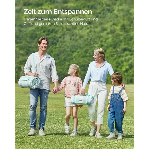 Rootz Picnic Tæppe - Udendørs måtte - Vandtæt strandtæppe - Fløjlsoverflade - Skumpolstring - Aluminiumsbelægning - 200 cm x 200 cm - Grøn-Hvid