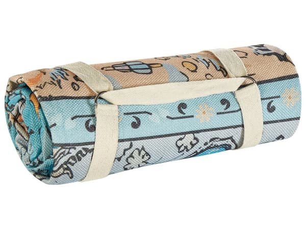 Piknikpledd Blå Polyester 200 x 200 cm Håndvevd Orientalsk mønster Bærestropp Piknikteppe Tekstiler Utendørs
